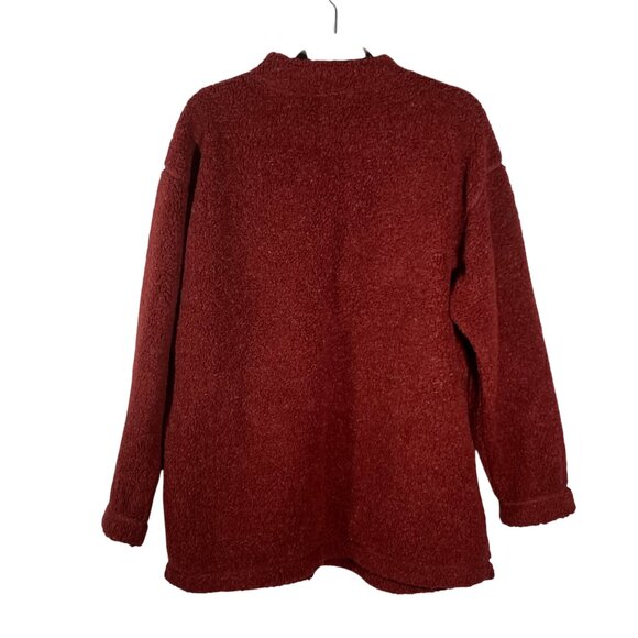 L.L.Bean Womens Red wine Henley Button-Up Sherpa Fleece Pullover Sweatshirt  L - Picture 4 of 9
